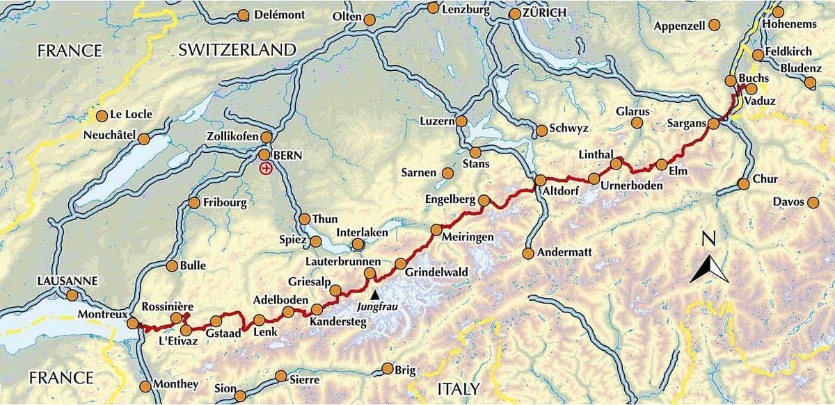 The route we started from Grindelwald and wanted to make it to Montreux in 7 Days.